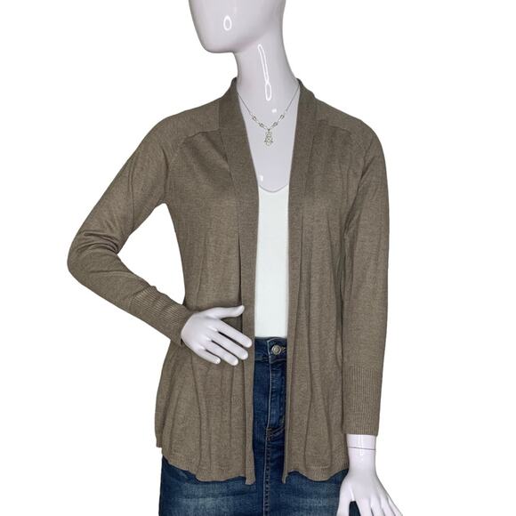 Apt. 9 Sweaters - APT. 9 Cardigan Fine Knit Open Front Long Sleeve Tan Size S Gathered Lower Back